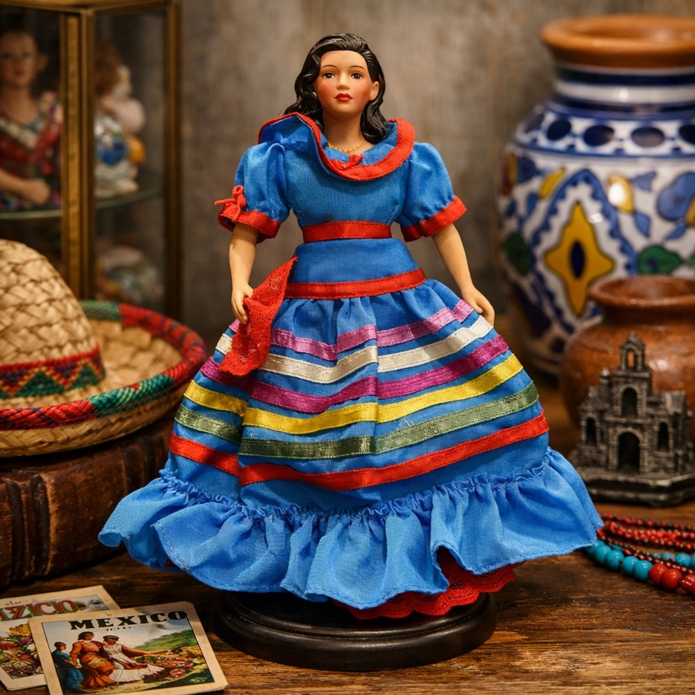 Vintage 1990 Avon Lupita Mexico Porcelain Doll 8" International Collection